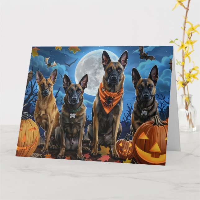 Cartão Belga Malinoi Halloween Spooky (Flor Amarela)