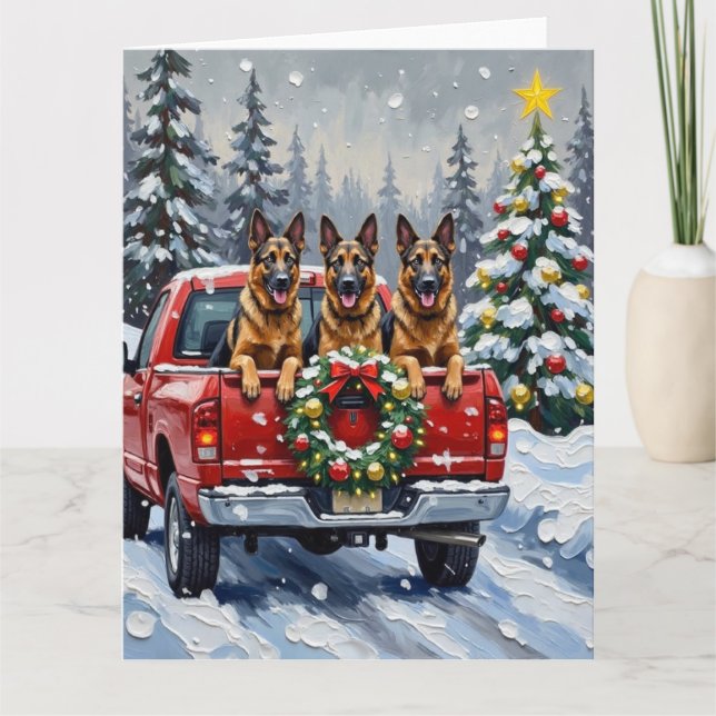 Cartão Belgian Shepherd Christmas Red Truck Holiday (Frente)