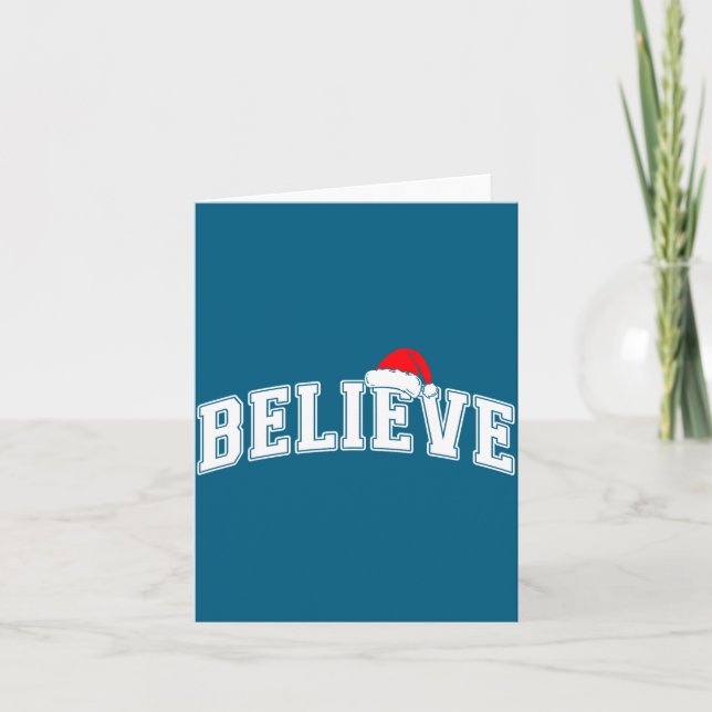 Cartão Believe Christmas Varsity Text With Santa Hat Fami (Frente)