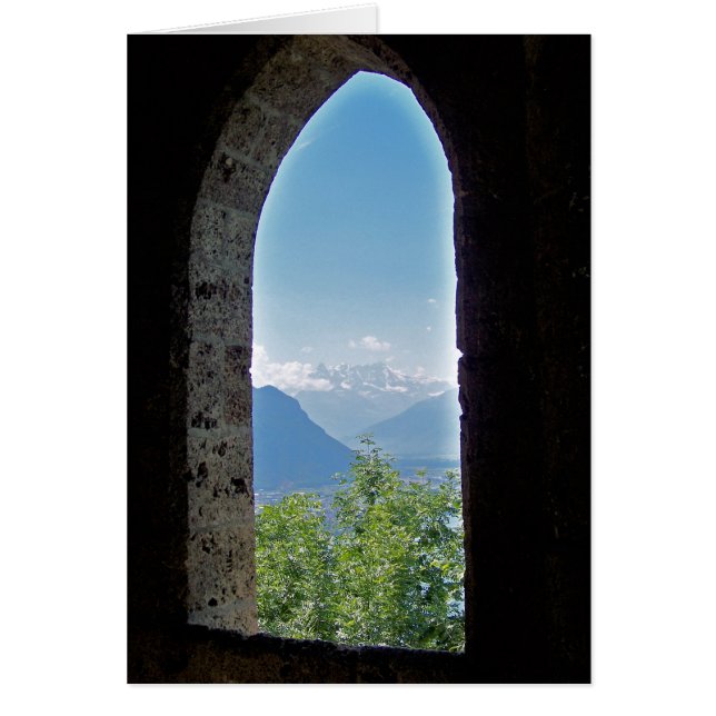 Cartão belíssima vista de montanha suíça (Frente)