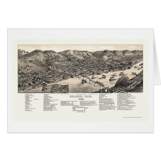 Cartão Bellaire, mapa panorâmico do OH - 1882 (Frente Horizontal)