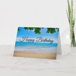 Cartão Belo aniversário de praia tropical azul