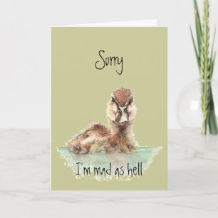 Cartão Belo Aniversário Engraçado Pato Zangado, Pássaro