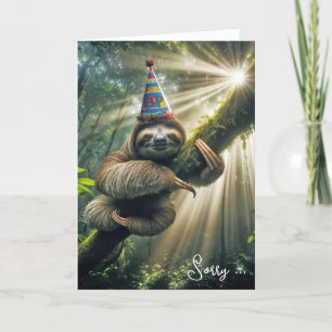 Cartão Belo Aniversário Sloth Com Chapéu Fpartidário
