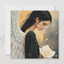 Cartão Belo Anjo Gótico e Rosa Branca Celestial
