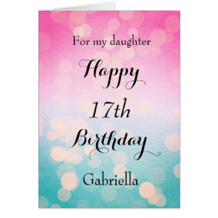 Cartão Belo Bokeh 17th Aniversário Filha