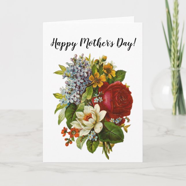 Cartão Belo Buquê Romântico de Verão com Rosa vermelha (Frente)