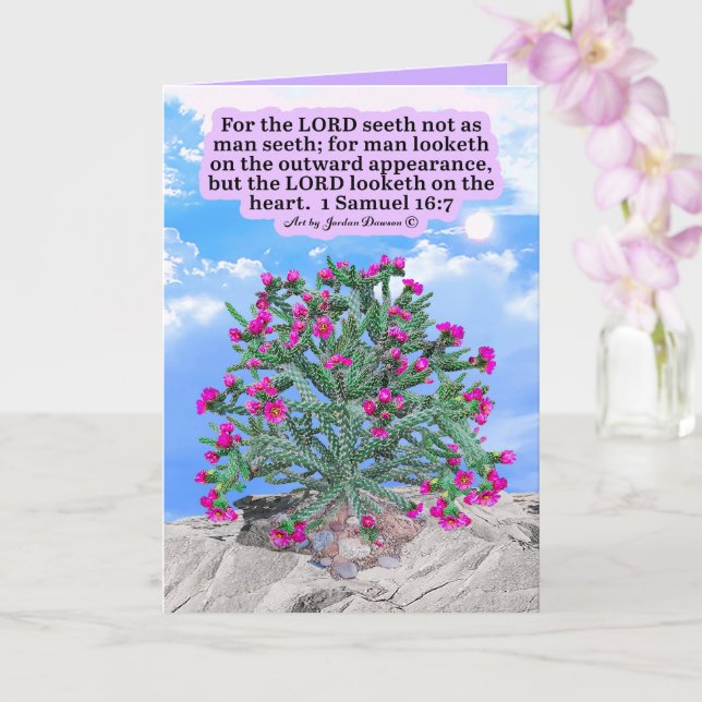 Cartão Belo Cacto Cholla Escrito 1 Samuel 16:7 (Orquídea)