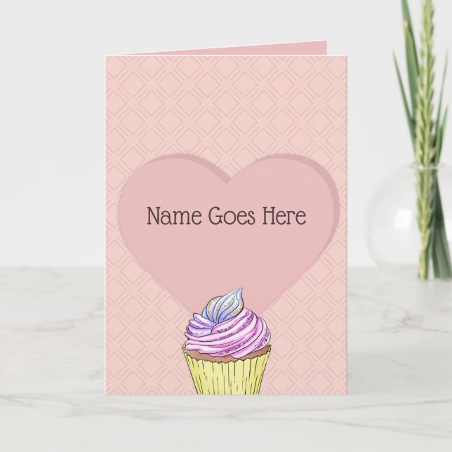 Cartão Belo Cupcake de Tratamentos Doces com Coração de A (Frente)