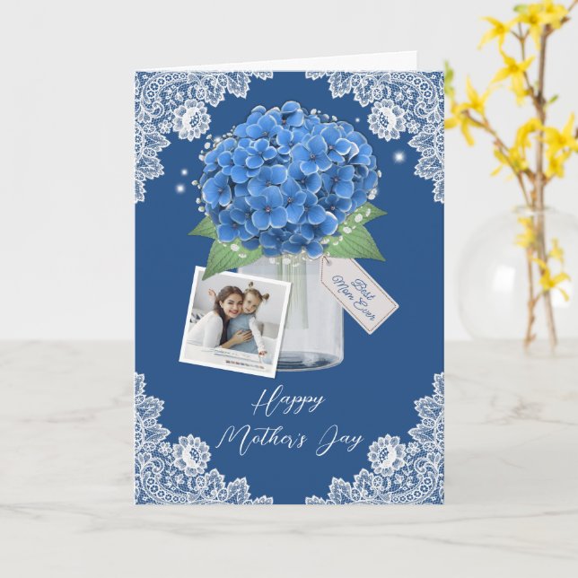 Cartão Belo Dia de as mães Feliz de Foto Floral Azul (Flor Amarela)