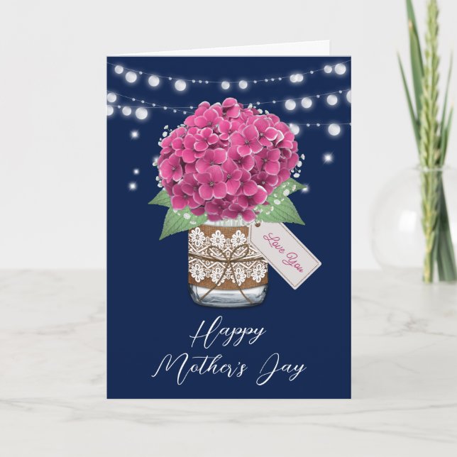 Cartão Belo Dia de as mães Rosa Hydrangea Russo (Frente)