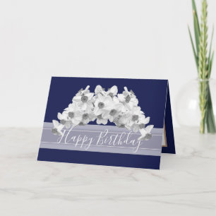 Cartão Belo e Bonito Buquê Daffodils Branco Aniversário