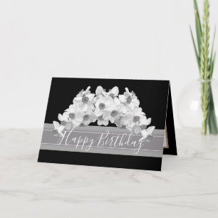 Cartão Belo e Bonito Buquê Daffodils Branco Aniversário