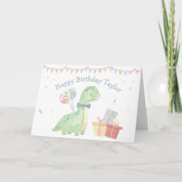 Cartão Belo Feliz Aniversário Dinossauro Aquarela Dois An