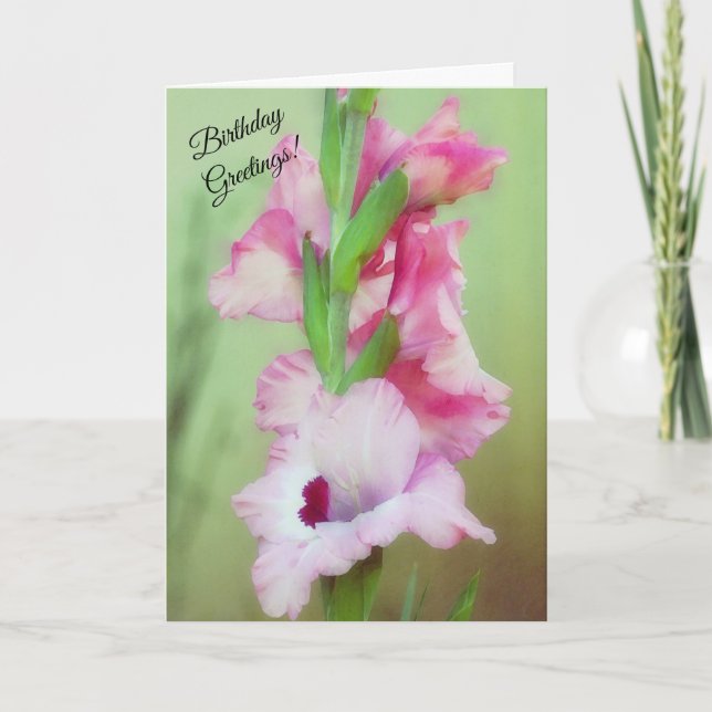 Cartão Belo Flor Rosa Floral Gladiolus Aniversário (Frente)