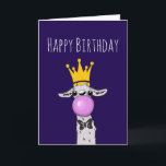 Cartão Belo Funny Llama Ilustração Aniversário<br><div class="desc">Um cartão de aniversário com uma lama branca soprando uma bolha rosa enquanto mascava chiclete. Vestindo uma coroa dourada e uma gravata arco preta. Este lama fofo só é visível do pescoço para cima. Tem um pescoço cartoonhosamente longo.</div>