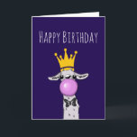 Cartão Belo Funny Llama Ilustração Aniversário<br><div class="desc">Um cartão de aniversário com uma lama branca soprando uma bolha rosa enquanto mascava chiclete. Vestindo uma coroa dourada e uma gravata arco preta. Este lama fofo só é visível do pescoço para cima. Tem um pescoço cartoonhosamente longo.</div>