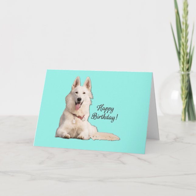 Cartão Belo German shepherd Branco Feliz Aniversário (Frente)