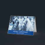 Cartão Belo Horse Team Winter Photo Christmas<br><div class="desc">Cartão de Natal com fotografia de um par de cavalos juntos. Um dia de neve e um filtro azul criam uma foto mágica.</div>
