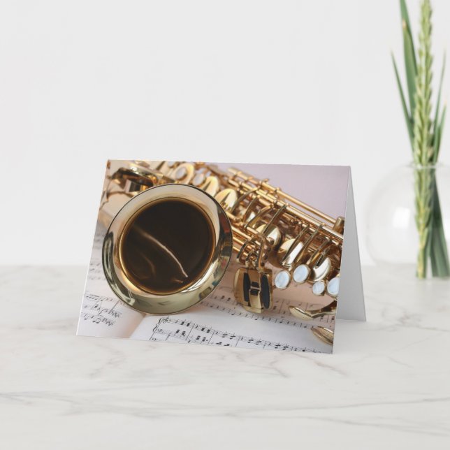 Cartão Belo instrumento musical saxofone (Frente)