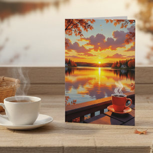 Cartão Belo Nascer do Sol e Café Pensando em Você