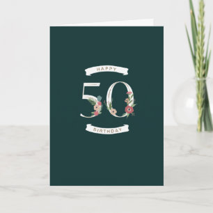 Cartão Belo Numeral Floral 50ª Carta de Aniversário