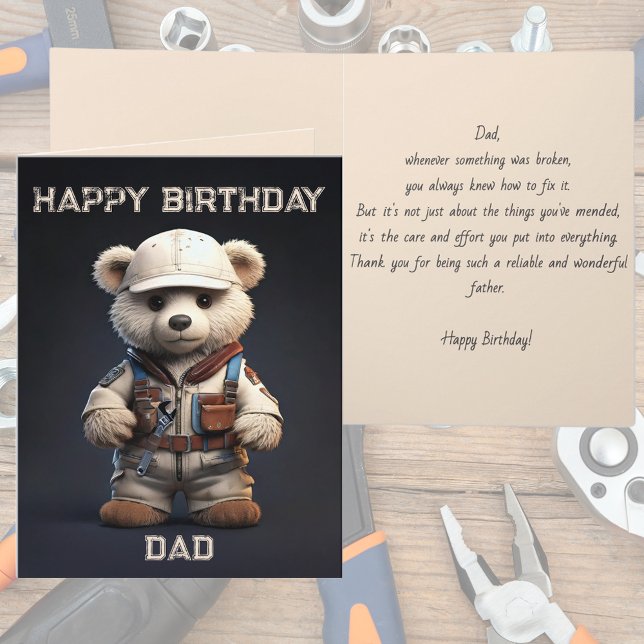 Cartão Belo Pai do Urso de Teddy do Engenheiro (Happy Birthday Daddy bear father dad mechanic engineer cute teddy bear handyman birthday card)