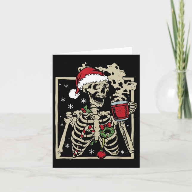 Cartão Belo Skeleton Santa Hat Natal (Frente)