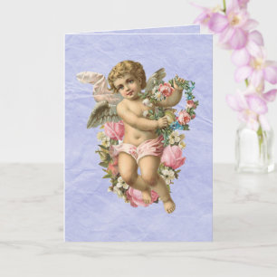 Cartão Belo Vintage Cherub / Angel com flores