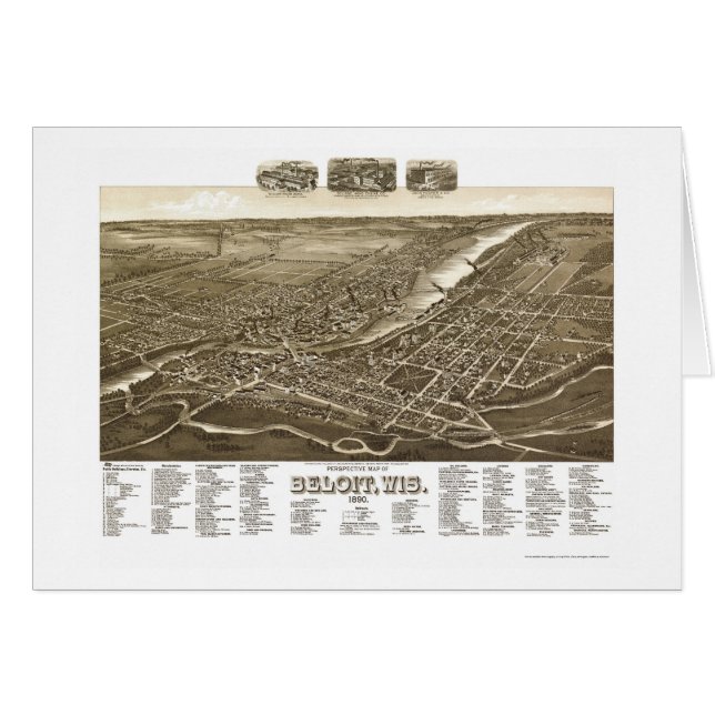 Cartão Beloit, mapa panorâmico dos WI - 1890 (Frente Horizontal)