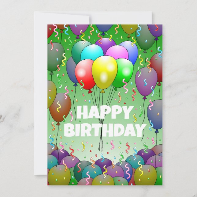 Cartão Belos Balões de Aniversário e Confetti (Frente)