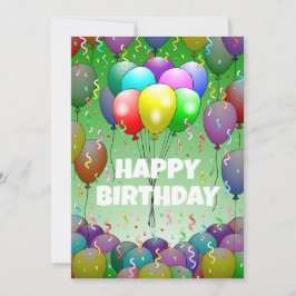 Cartão Belos Balões de Aniversário e Confetti