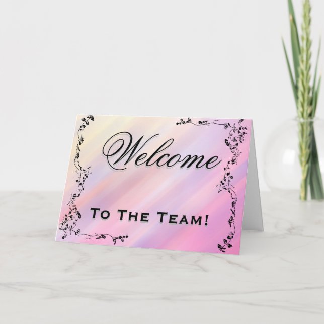 Cartão Bem-Vindo À Equipe Rocha Floral Black & White Car (Frente)