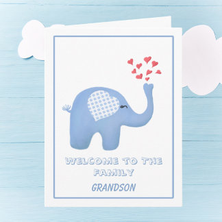 Cartão Bem-vindo à Família Netos Elefante Bebê