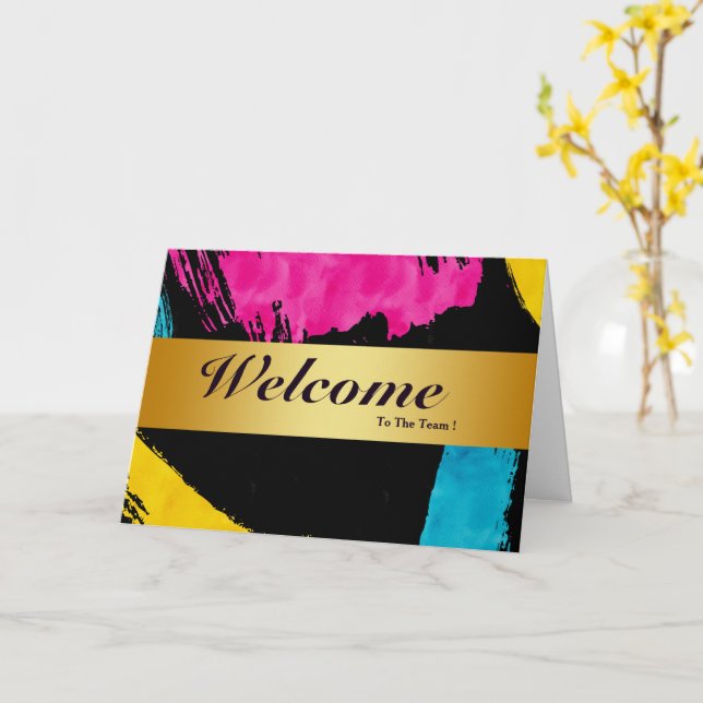 Cartão Bem-Vindo À Placa Dourada Mínima Da Equipe (Flor Amarela)
