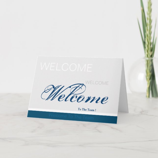 Cartão Bem-Vindo Ao Crachá Azul Da Cinza Da Equipe (Frente)