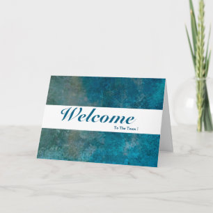 Cartão Bem-Vindo Ao Crachá Azul Mínimo Da Equipe