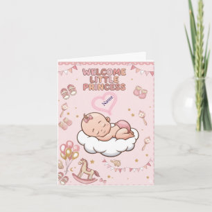 Cartão Bem-vindo Cute Little Princess Rosa Bebê Menina Cu