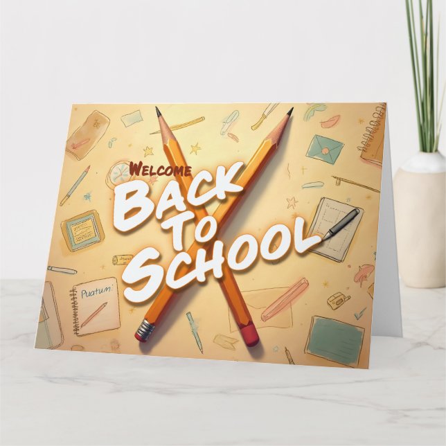 Cartão Bem-vindo de Volta à Escola – Design de Arte com L (Frente)