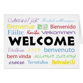 Cartão Bem-vindo em muitos idiomas personalização branca