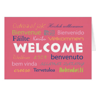 Cartão Bem-vindo em muitos idiomas - rosa - Personalizar