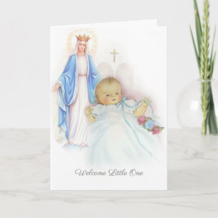 Cartão Bem-vindo Novo Bebê Menino ou Menina Religioso Cat