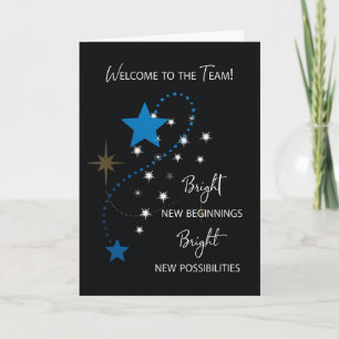 Cartão Bem-vindos à equipe, estrelas brancas e azuis em p