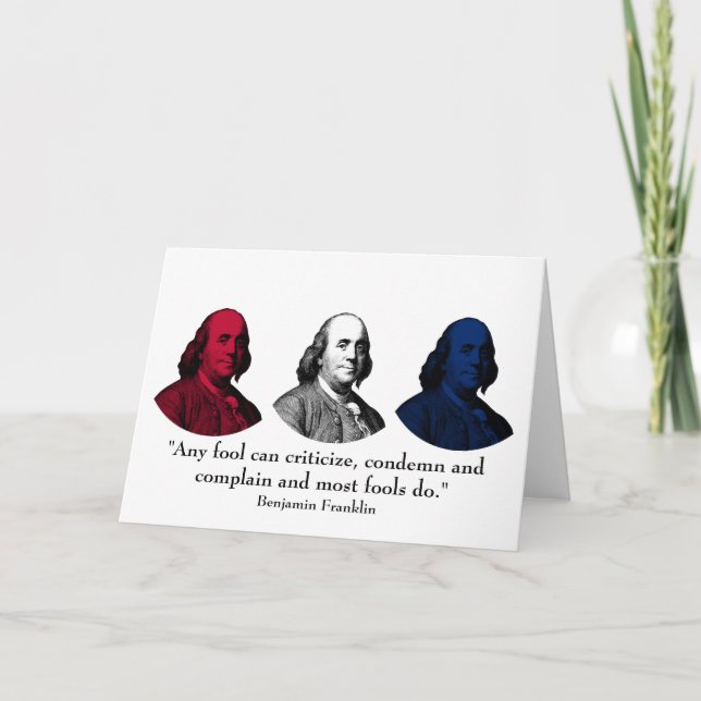 Cartão Ben Franklin e citações -- Vermelho, branco, e (Frente)