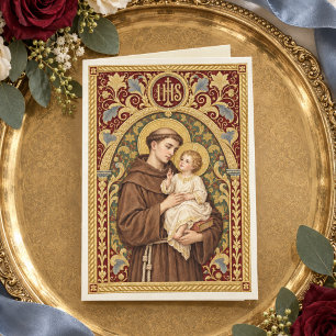 Cartão Bênção Católica de Santo Antônio e Menino Jesus