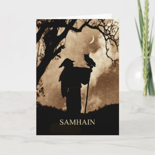 Cartão Bênção de Samhain Místico Feiticeiro e Coruja