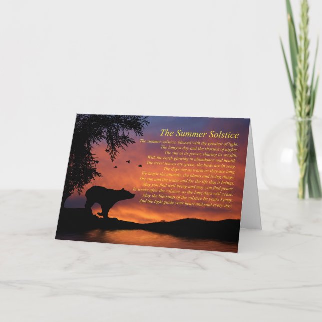 Cartão Bênção de Solstício de Verão com Urso e Aves (Frente)