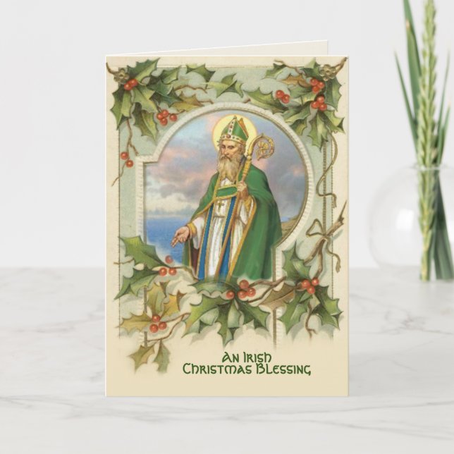 Cartão Bênção Irlandesa do Natal de São Patrício Vintage (Frente)