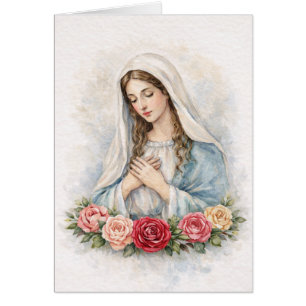 Cartão Bênção Religiosa Maria Floral Rosas Escritura