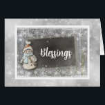 Cartão Bênçãos à Placa Snowman<br><div class="desc">Bênçãos ao boneco de neve para as suas férias de inverno.</div>